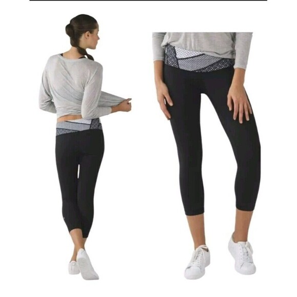 Lululemon Wunder Under Crop III Full-On Luon Black White Size 4 - Picture 1 of 7